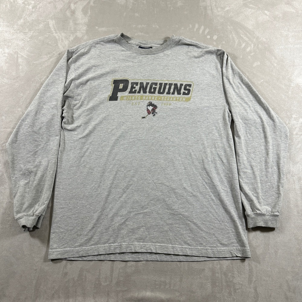 Jansport Wilkes Barre Scranton Penguins Long Sleeve Shirt Men L Gray Hockey 90s